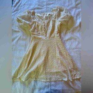 Cream Textured Puff Sleeve Dress